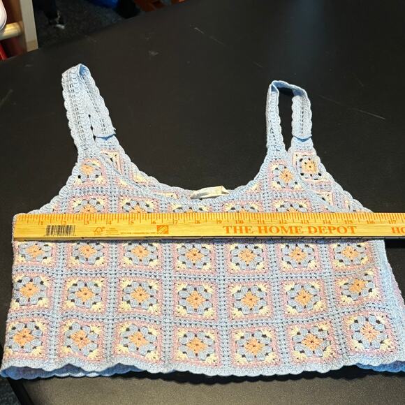 New In Size S/M Crochet Tank Sweater Pastel Pink Blue Cropped - Picture 5 of 6
